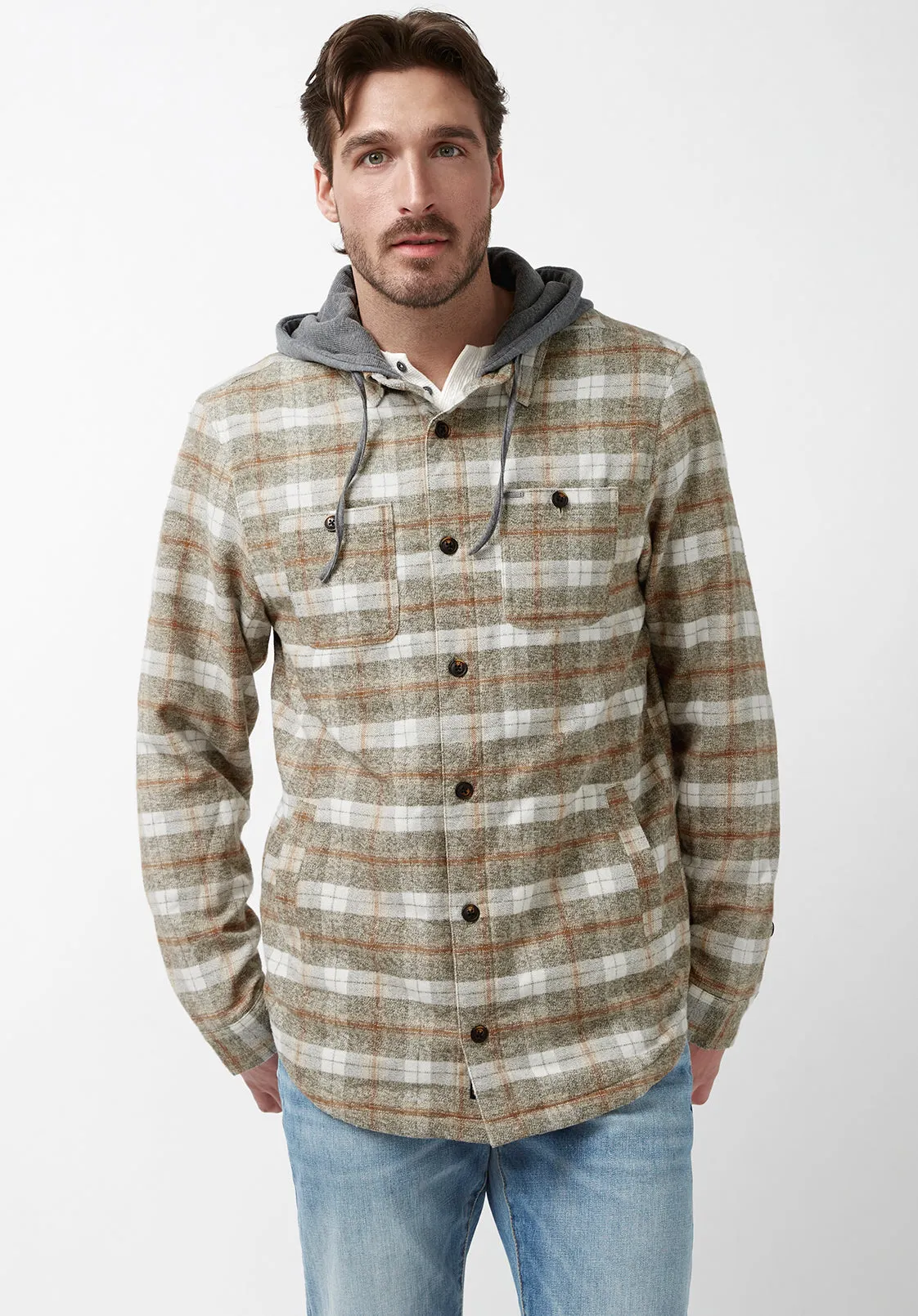 Sacket Men’s Hoodie Shacket in Grey Fern Plaid - BM24151