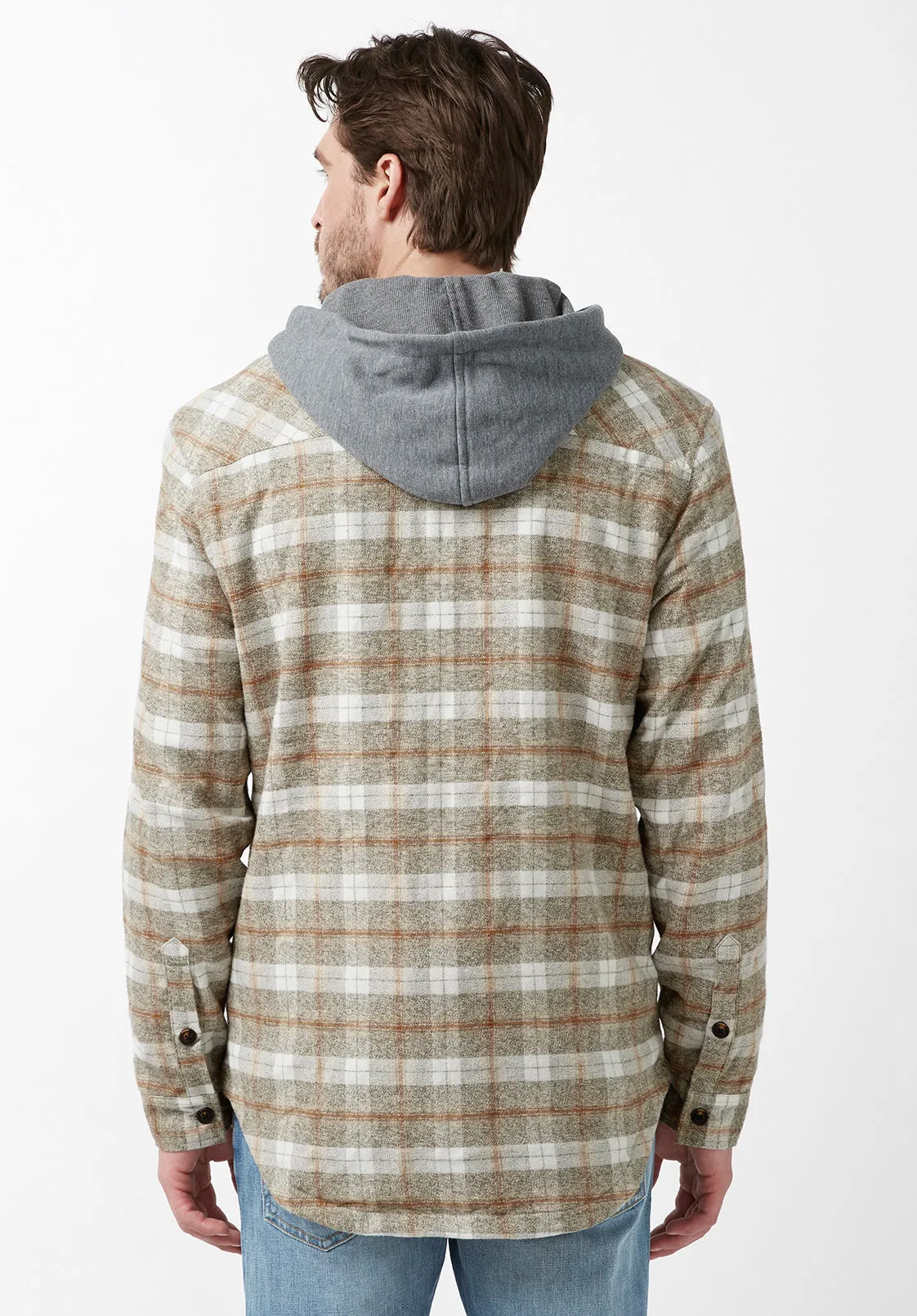 Sacket Men’s Hoodie Shacket in Grey Fern Plaid - BM24151