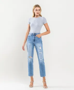 Scratch - Super High Rise Distressed Crop Mom Jeans