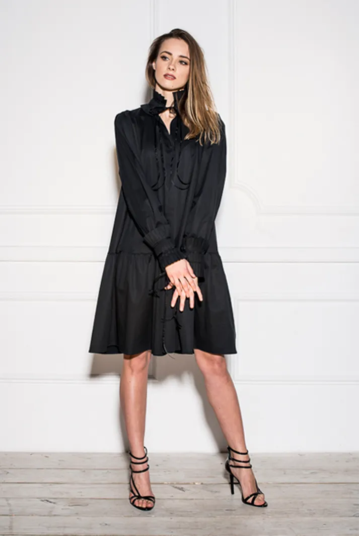 Simone Black Cotton Dress