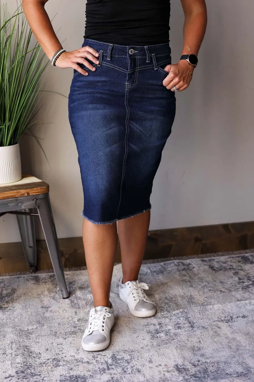 Sophia Dark Wash Waist Detail Denim Skirt