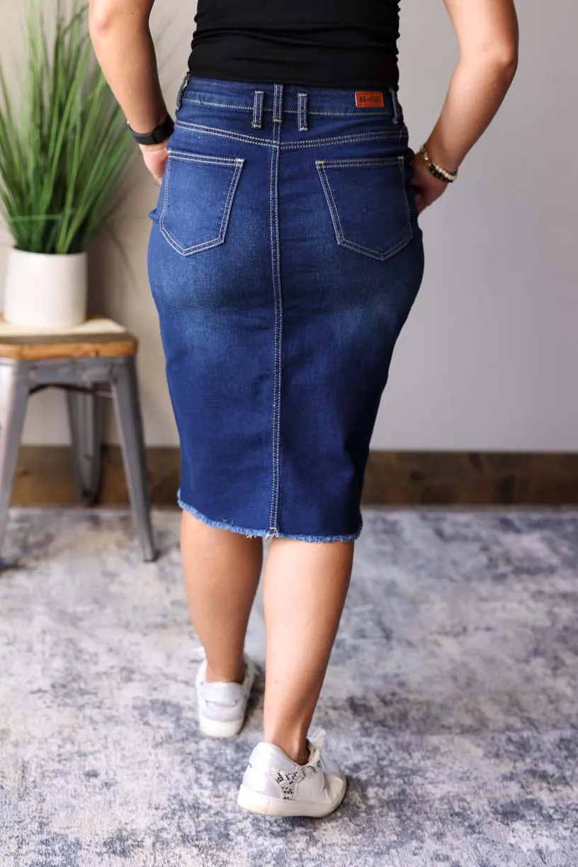 Sophia Dark Wash Waist Detail Denim Skirt