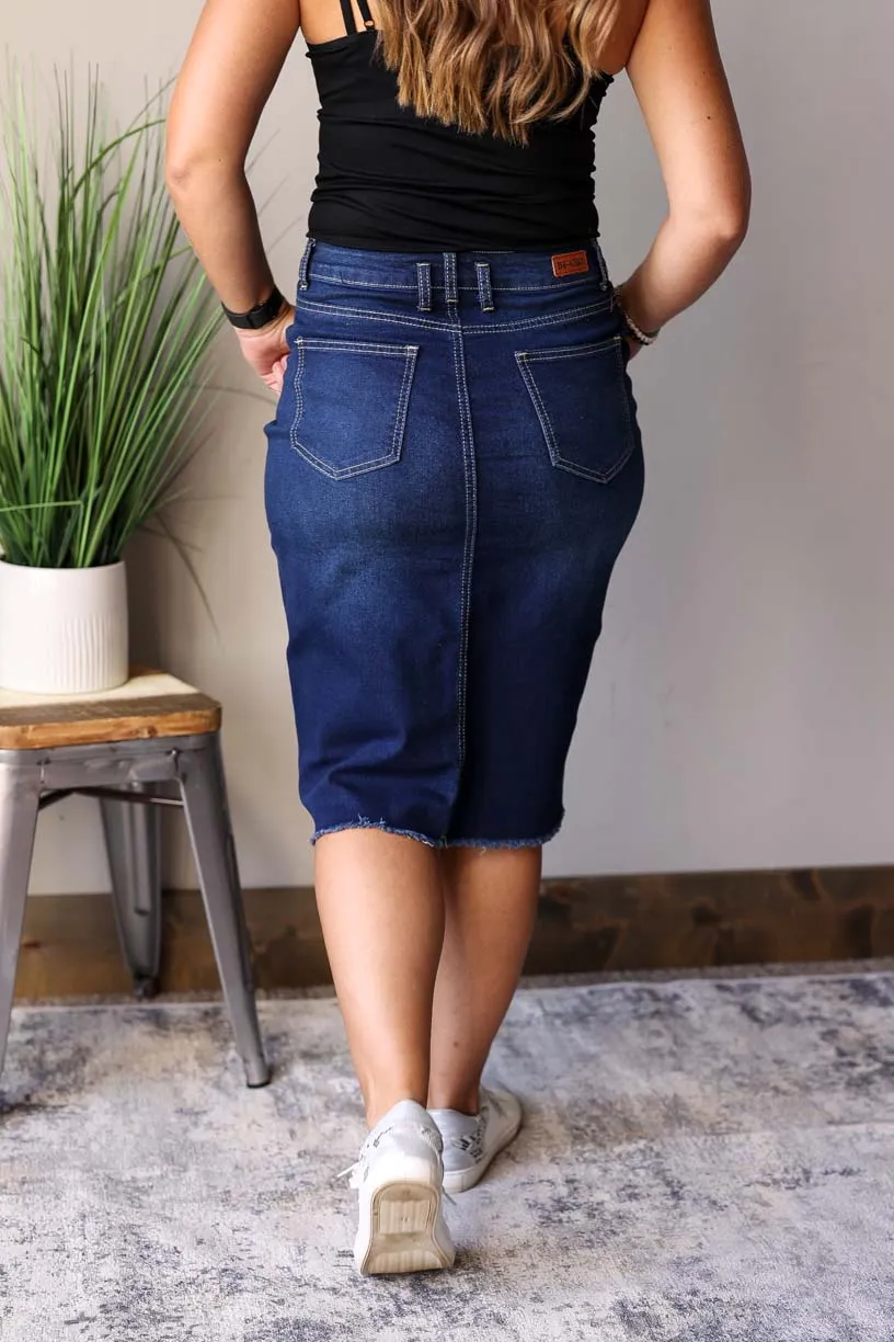 Sophia Dark Wash Waist Detail Denim Skirt