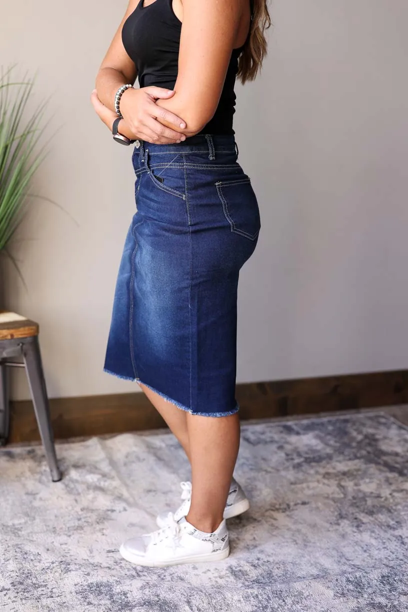 Sophia Dark Wash Waist Detail Denim Skirt