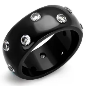 TK2196 IP Black(Ion Plating) Stainless Steel Ring with AAA Grade CZ in Clear