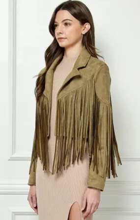 Veveret, Suede Fringe Long Sleeve Moto Jacket