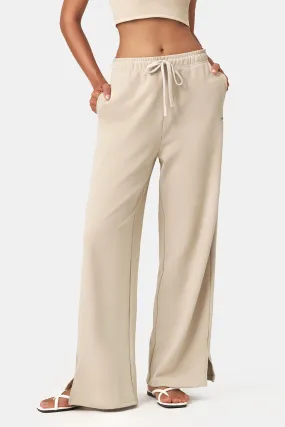 Waffle Texture Side-Slit Wide Leg Pants